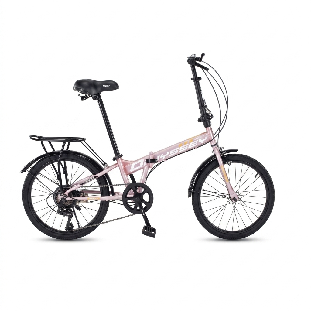 จักรยานพับ HERO รุ่น ODESSY สีน้ำชมพู 7เกียร์ SHIMANO
